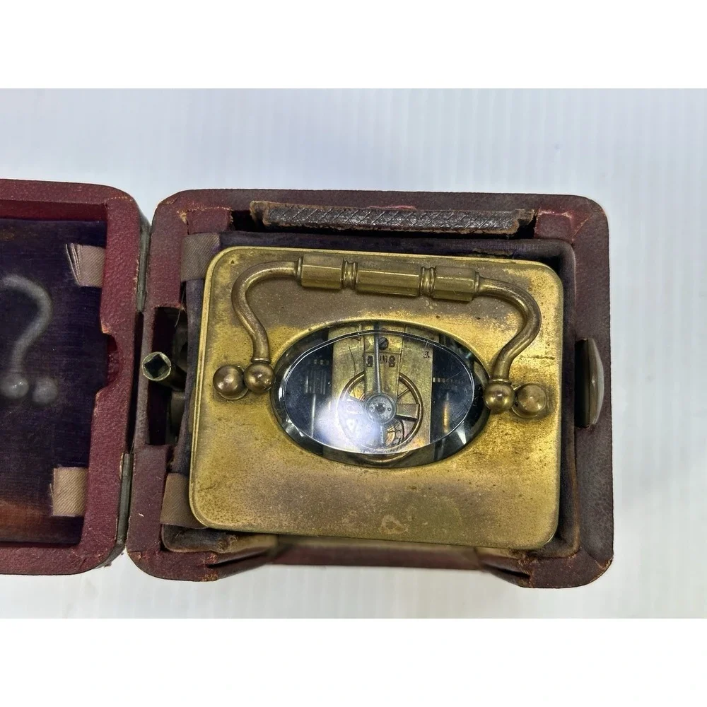 Antique French Carriage Alarm Clock Box Key H&H France Beveled NOT WORKING